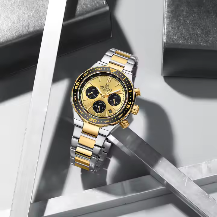 Montre Homme Chronographe Argent Or 8049SGG
