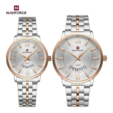 Montre Couple Naviforce en Acier Argent Rose Gold 9238GLSWRG