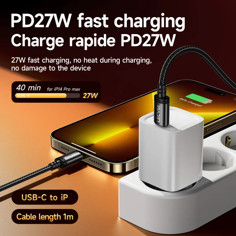 Cable de recharge Tressé iPhone Lightning 2.4A Type-C