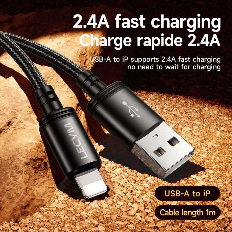 Cable de recharge Tressé iPhone Lightning 2.4A USB-A